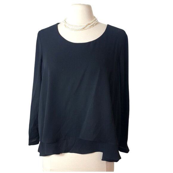 Metaphor Womens Chiffon Blouse XL Black Layered Chic Elegant Preppy Long Sleeve - Picture 1 of 7